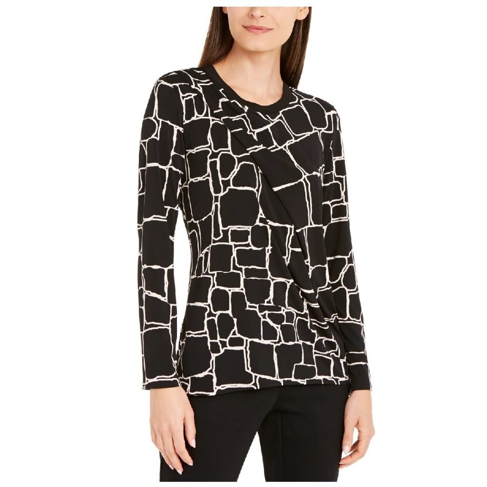 Alfani Printed Pleat-Front Top